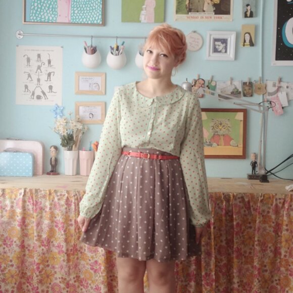 H&M warm gray sheer polka dot a-line skirt size US 8 - Picture 7 of 10